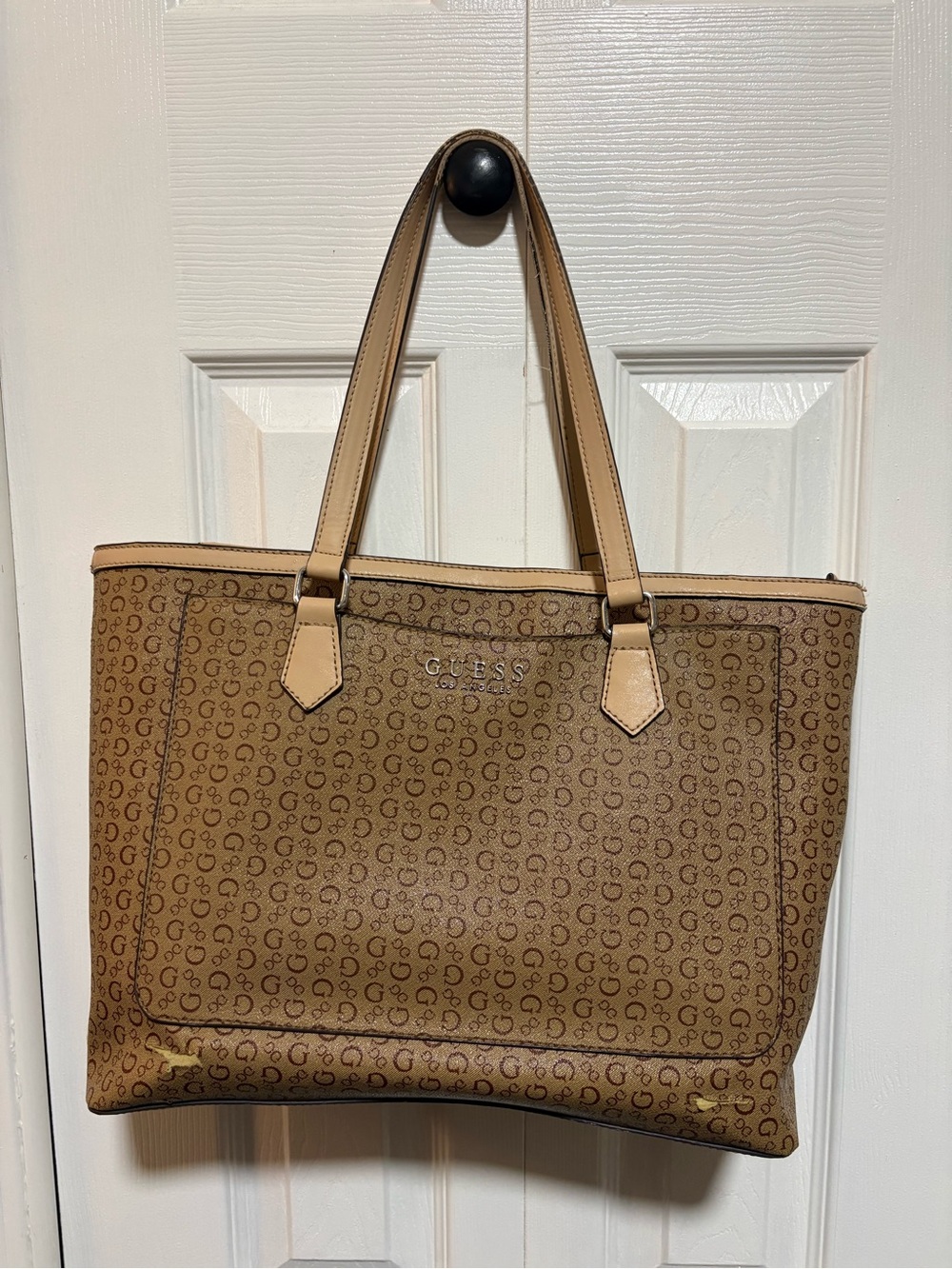 Guess Tan Monogram Tote Bag - Designer Style